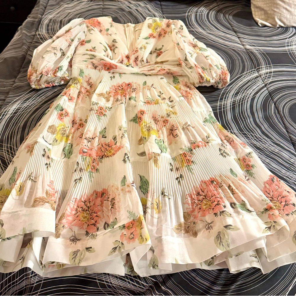 Zimmermann Cream and White Ruffled Tiered Dress for Wedding Guest